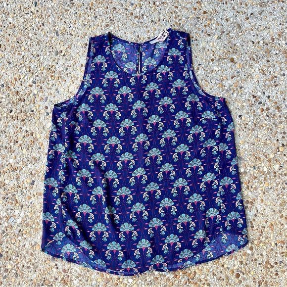 Daniel Rainn Stitch Fix Floral Sleeveless Blue Blouse Size L - Picture 1 of 7